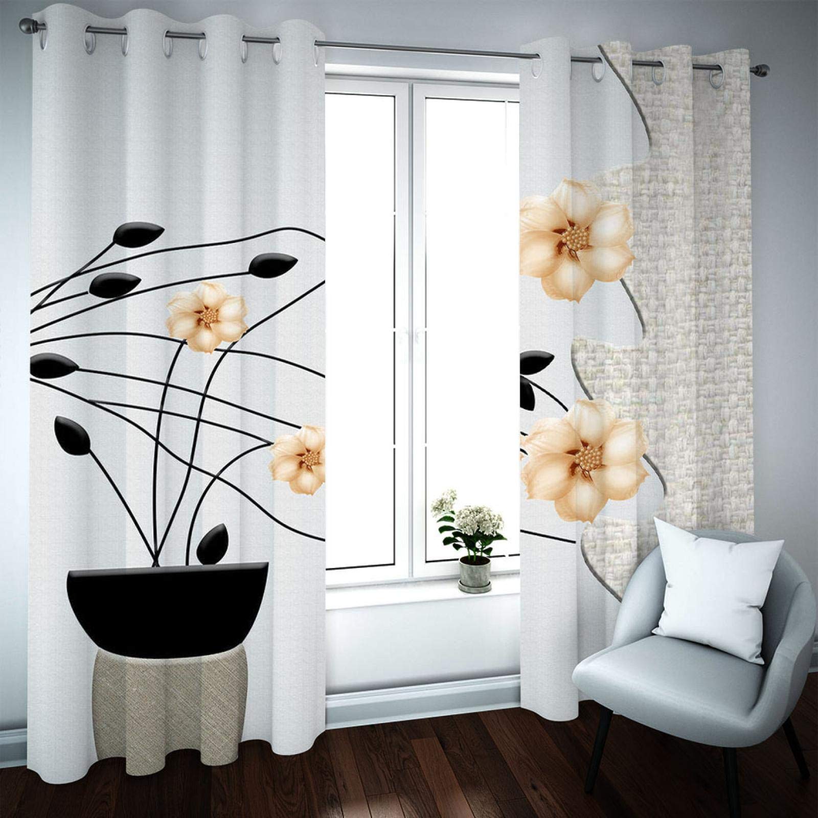 Tende Termiche Isolanti Per Interni - Tenda Oscurante Con Occhielli - Tende Casa Moderne Soggiorno 140X260CM（L X A） 2 Pannelli - Stampate In 3D Motivo Floreale Di Moda