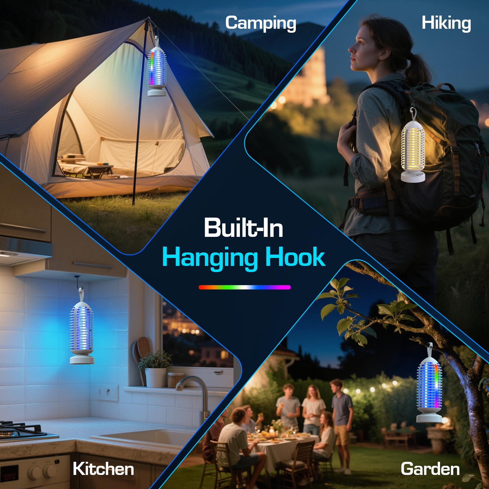 Bug Zapper Outdoor Indoor Zapper Zapper Zanzariera Elettrica 3000V con Batteria Ricaricabile 4000mAh, Impermeabile Zanzariera, Luce Marqueen 3 in 1, Lanterna da Campeggio & Fly Zapper per Casa, Patio