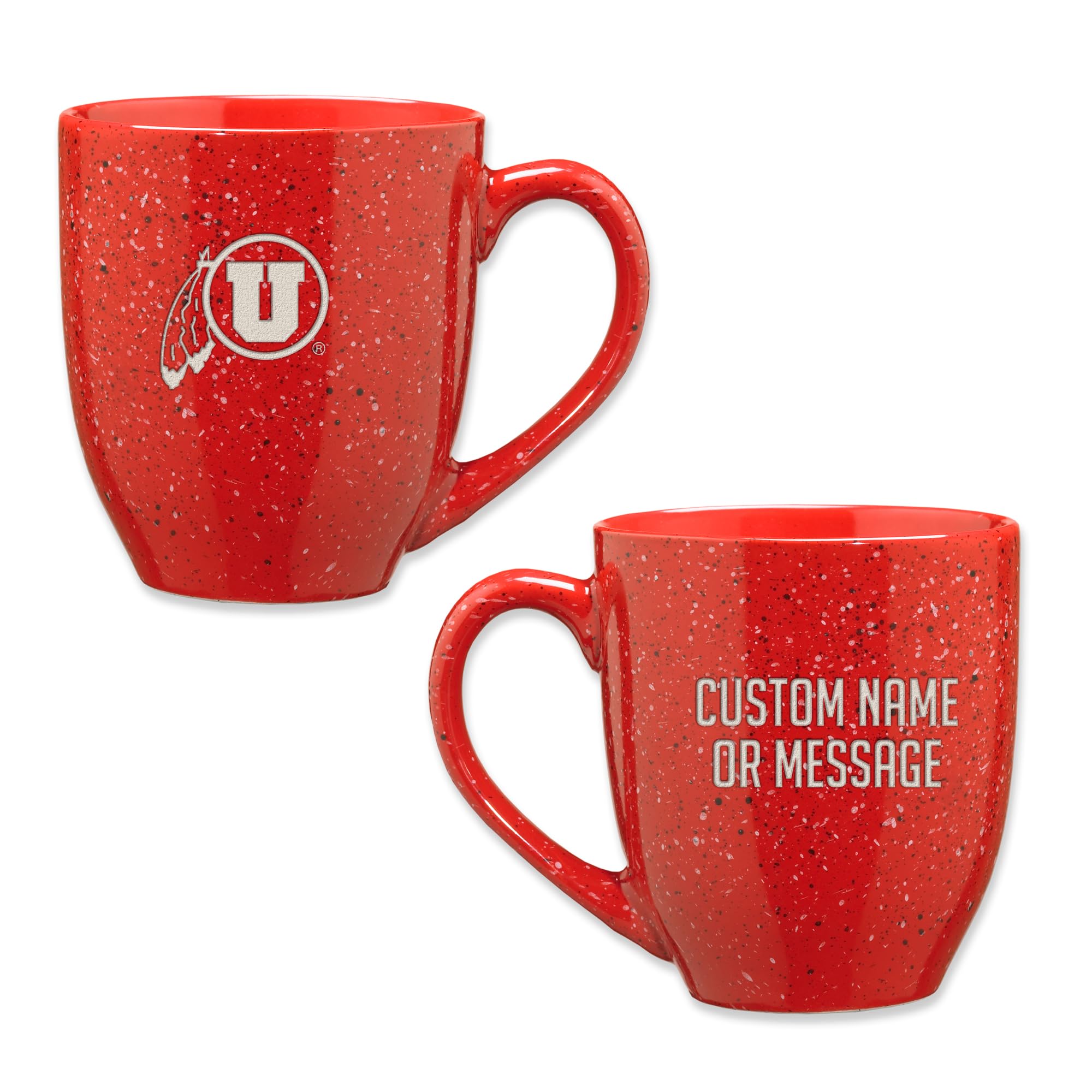 Rico Industries NCAA Utah Utes Red Personalized 16 oz Team Color Laser Engraved Speckled Ceramic Coffee Mug