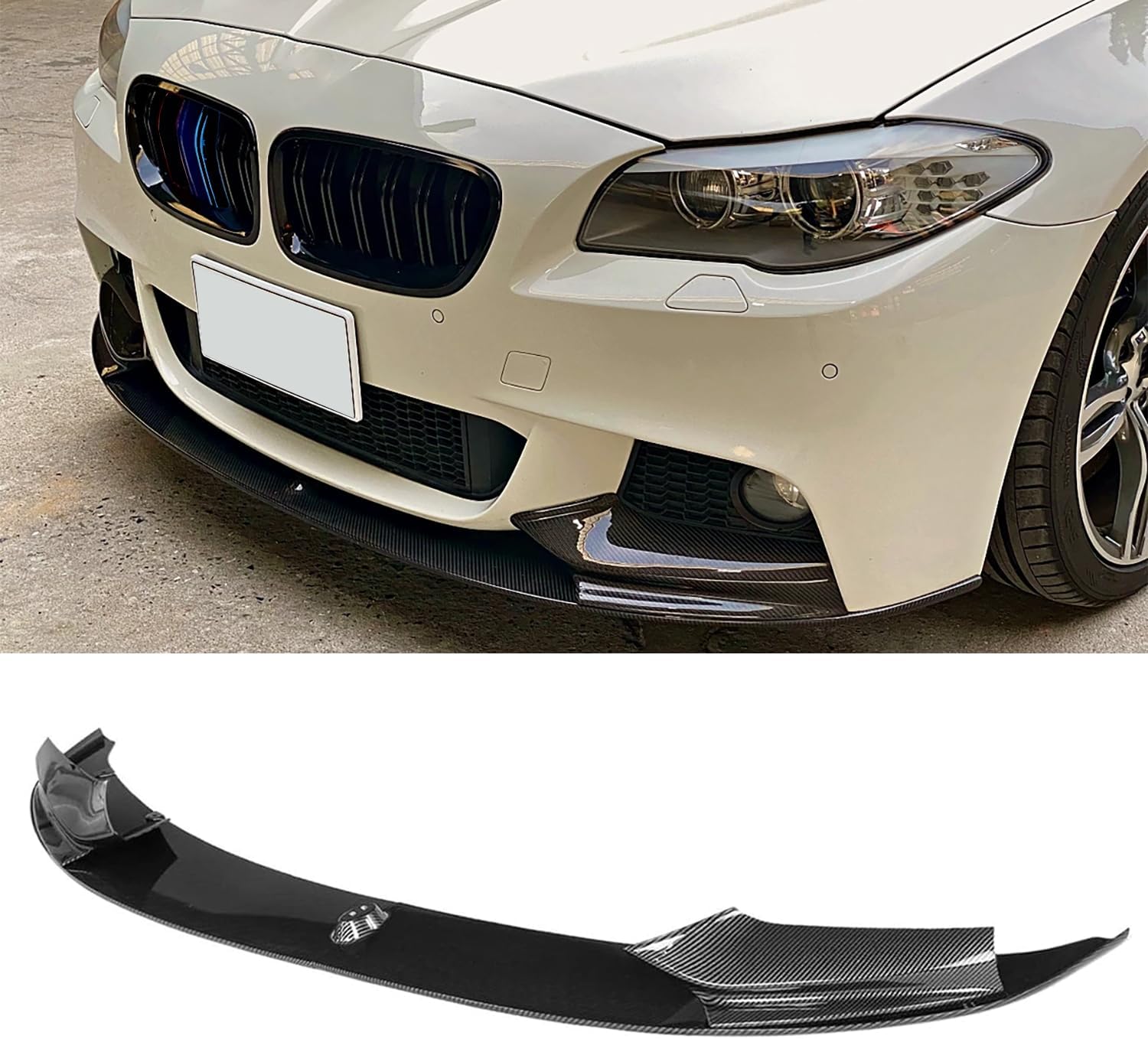 Front Lip Splitter Fit for BMW 5 Series 528i 535i 535d 550i F10 F11 M Sport 2011-2016 Bumper Spoiler, Carbon Fiber Style 4pcs Air Dam Body Kit Exterior Accessories