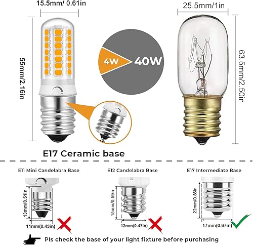 Miniatura 3 de Paquete de 4 bombillas LED E17 regulables, bombillas de horno microondas de 4 W, equivalente a halógeno de 40 vatios, blanco cálido de 3000 K, apto