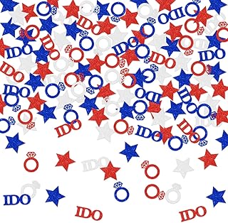 Red White and I Do 4th of July Bachelorette Party Decorations, 200 Pack Star IDO Diamond Ring Confetti Table Scatter Glitter for Patriotic Independence Day Bridal Shower, Engagement, Wedding Supplies