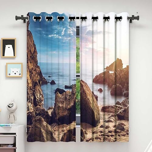 Cortinas a prueba de sonido de mar y cielo, cortinas de paisaje para armario, sin puerta, cortinas para ventanas de cuarto 85 pulgadas de ancho por