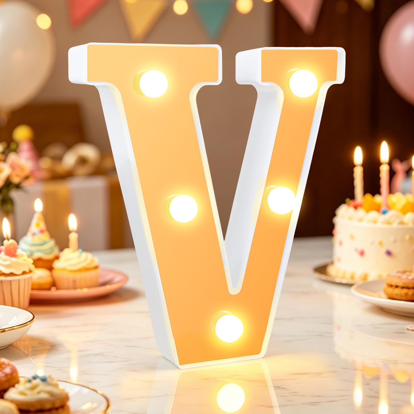 Light up Number 2, Number 2 Light, Warm White Led Numbers Sign, Gold-mirrored, Gifts for Girls Women Party Birthday Decorations Night Light (gold-letter V) — image 1