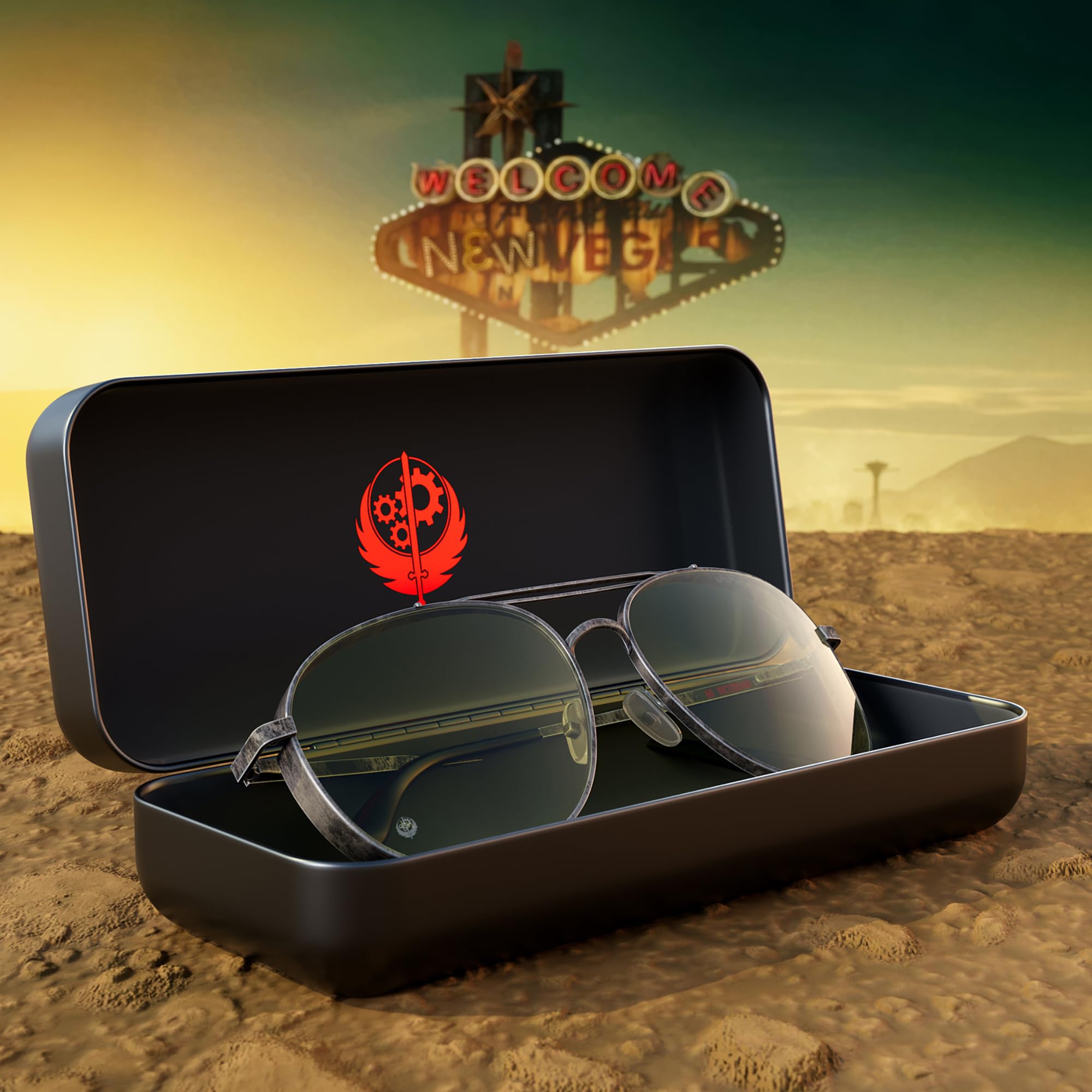 Gunnar x Fallout Brille - Brotherhood of Steel - Amber/Sun Shift | Computer-/Gaming-Brille - Fallout Brotherhood of Steel - Gunmetal - Amber/Sun Shift - 65–90 % Blaulicht