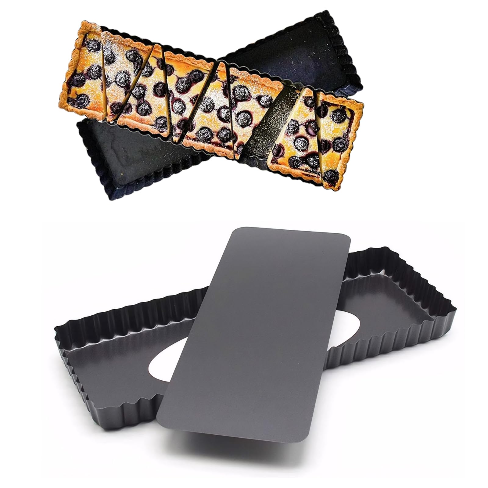 Bellabon Prostokątna forma do tarty z podnoszonym dnem, prostokątna forma do quiche, formy do tart, forma do quiche ze zdejmowanym dnem z podnoszonym dnem, do ciast, muffinek i ciasteczek 36 x 14 x 3
