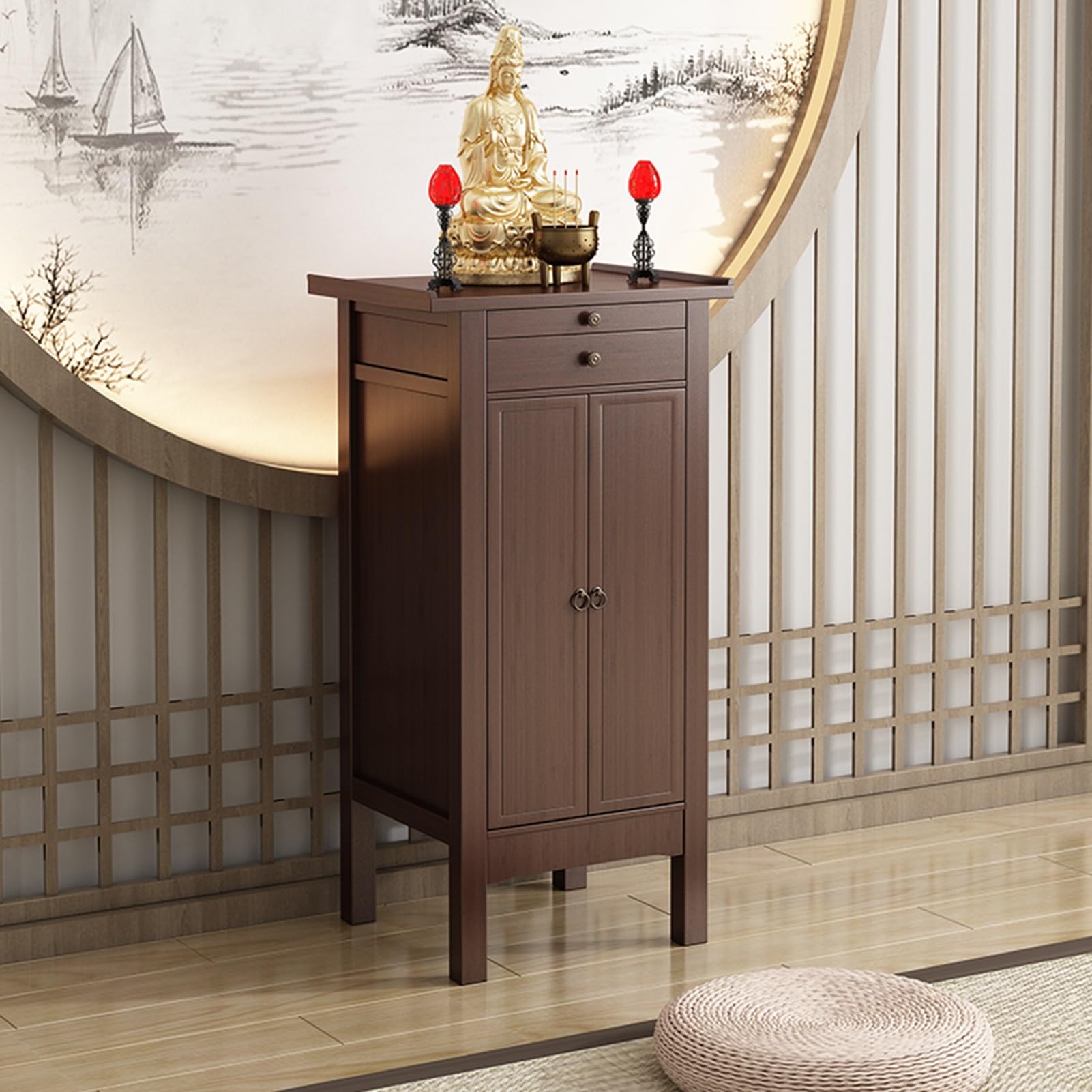 Sanctuaire bouddhiste de salon et meuble de pleine conscience zen