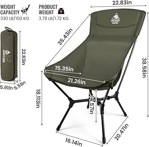 Miniatura 3 de ONETIGRIS OasisFlex - Silla de campamento, silla plegable de respaldo alto con bolsa de transporte, ideal para camping, playa, picnic, parque,