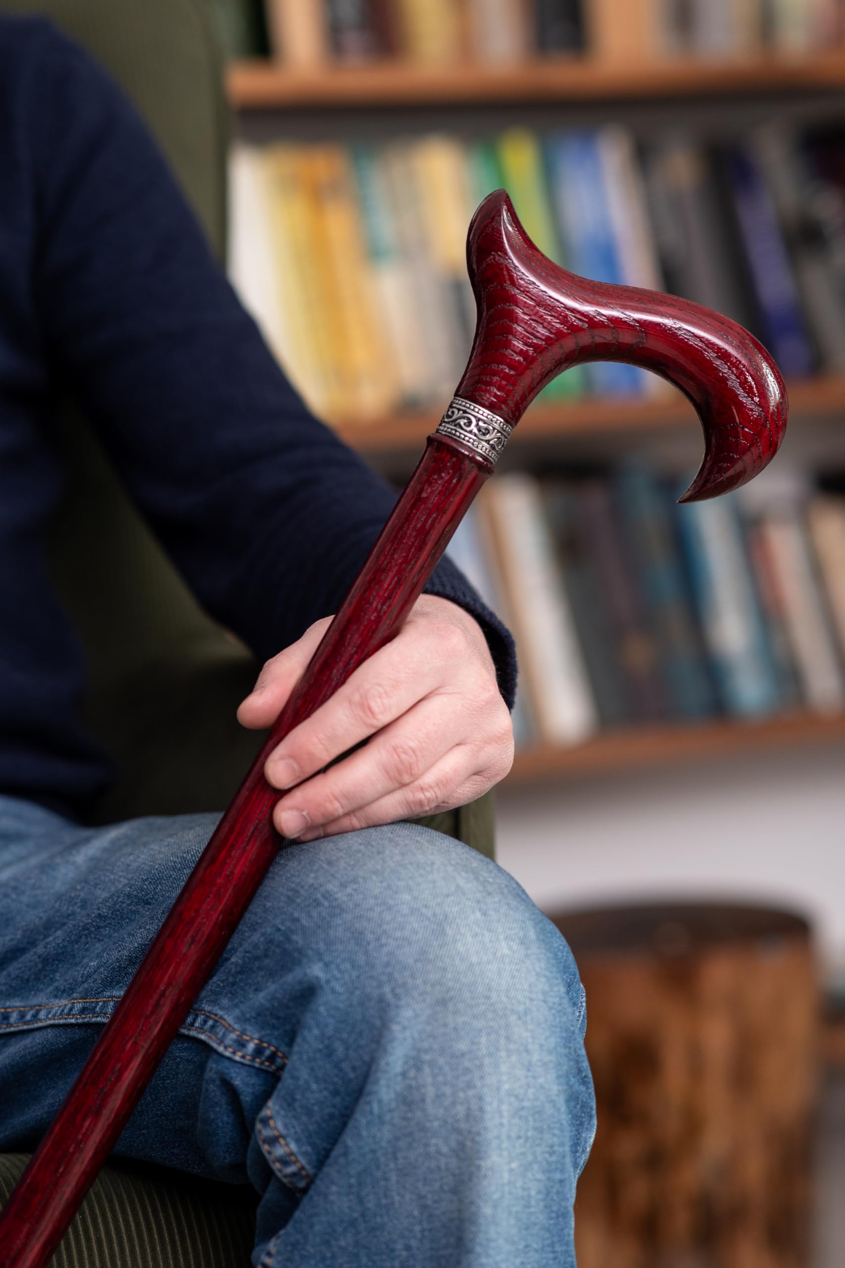 Dr. Watson Prestige Derby Walking Stick – Handcrafted Oak Wood Cane with Incrusted Stainless Steel Collar