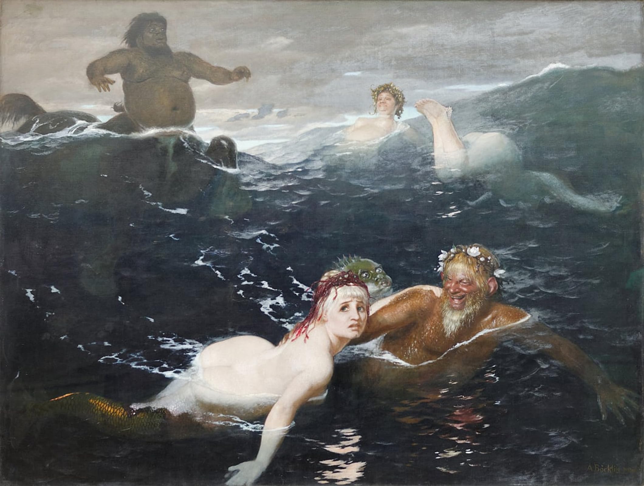POSTERIIk Famous Print Pop Art Wall Art Graffiti Playing in the Waves by Arnold Böcklin Art Prints for Home Decor 60x90cm