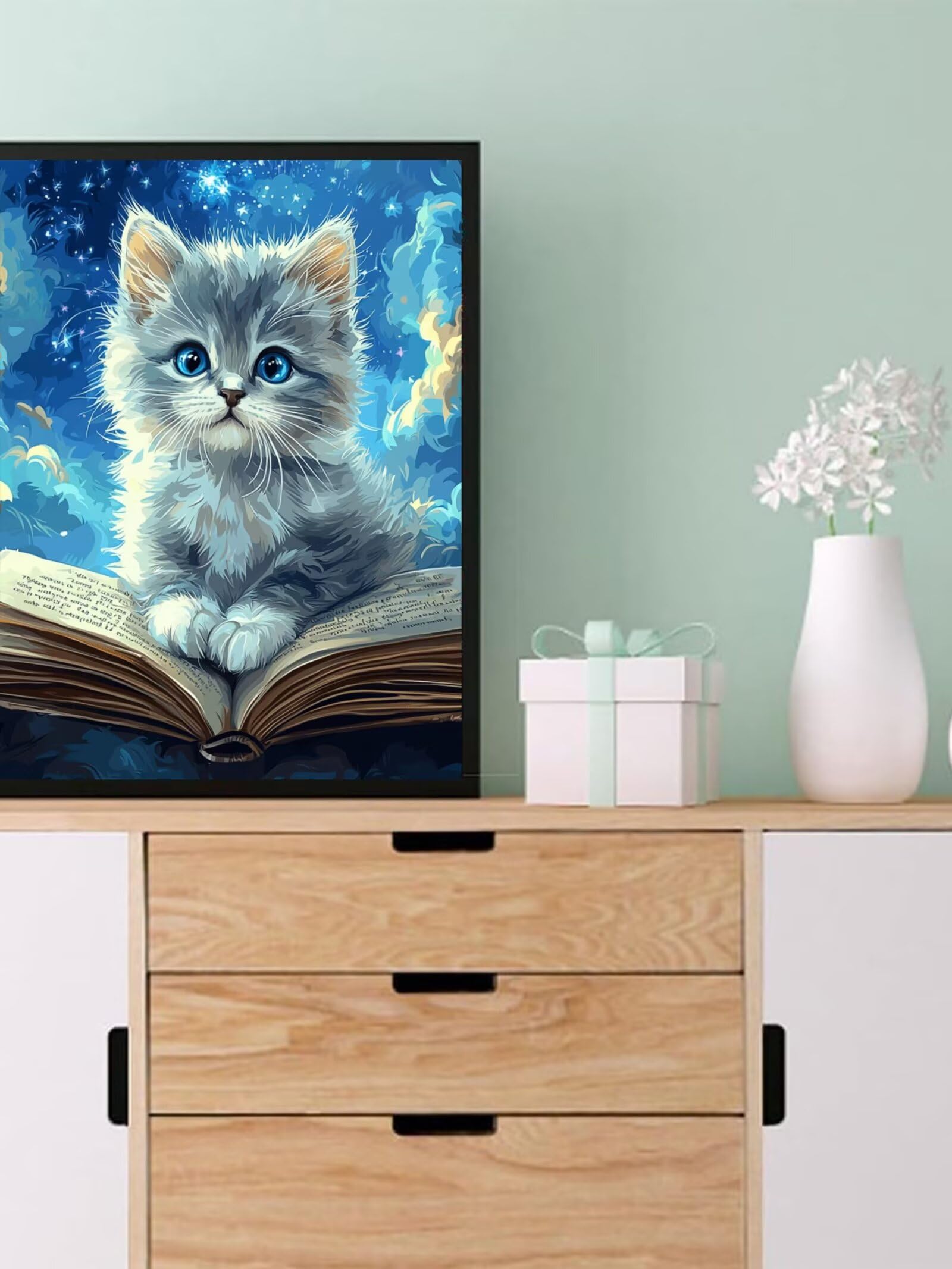 5D Diamond Painting kunstkits voor volwassenen, volledige boor, schattige kat, kristal, strass, canvas, diamantkunst, knutselcadeau voor moeder