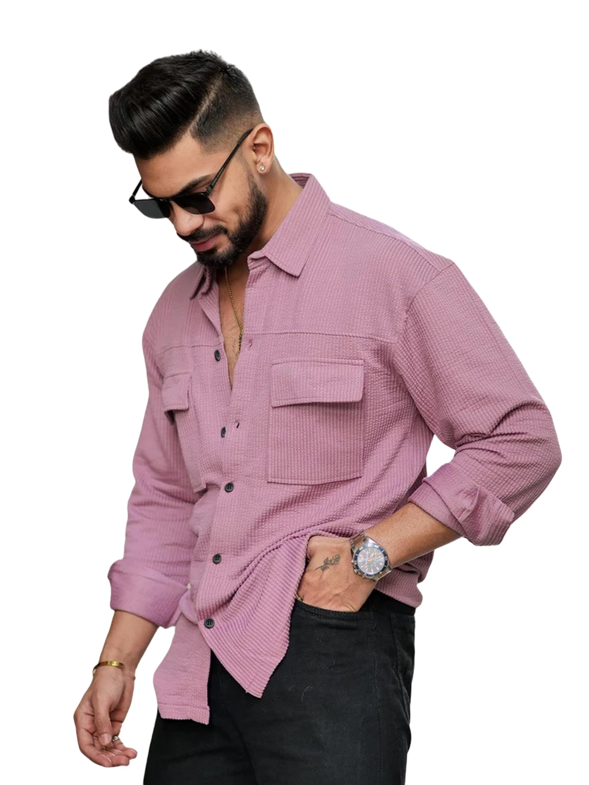 indoprimo Men's Regular Fit Fancy Double Pocket Casual Shirt for Men Full Sleeves - Cargo-picture-48