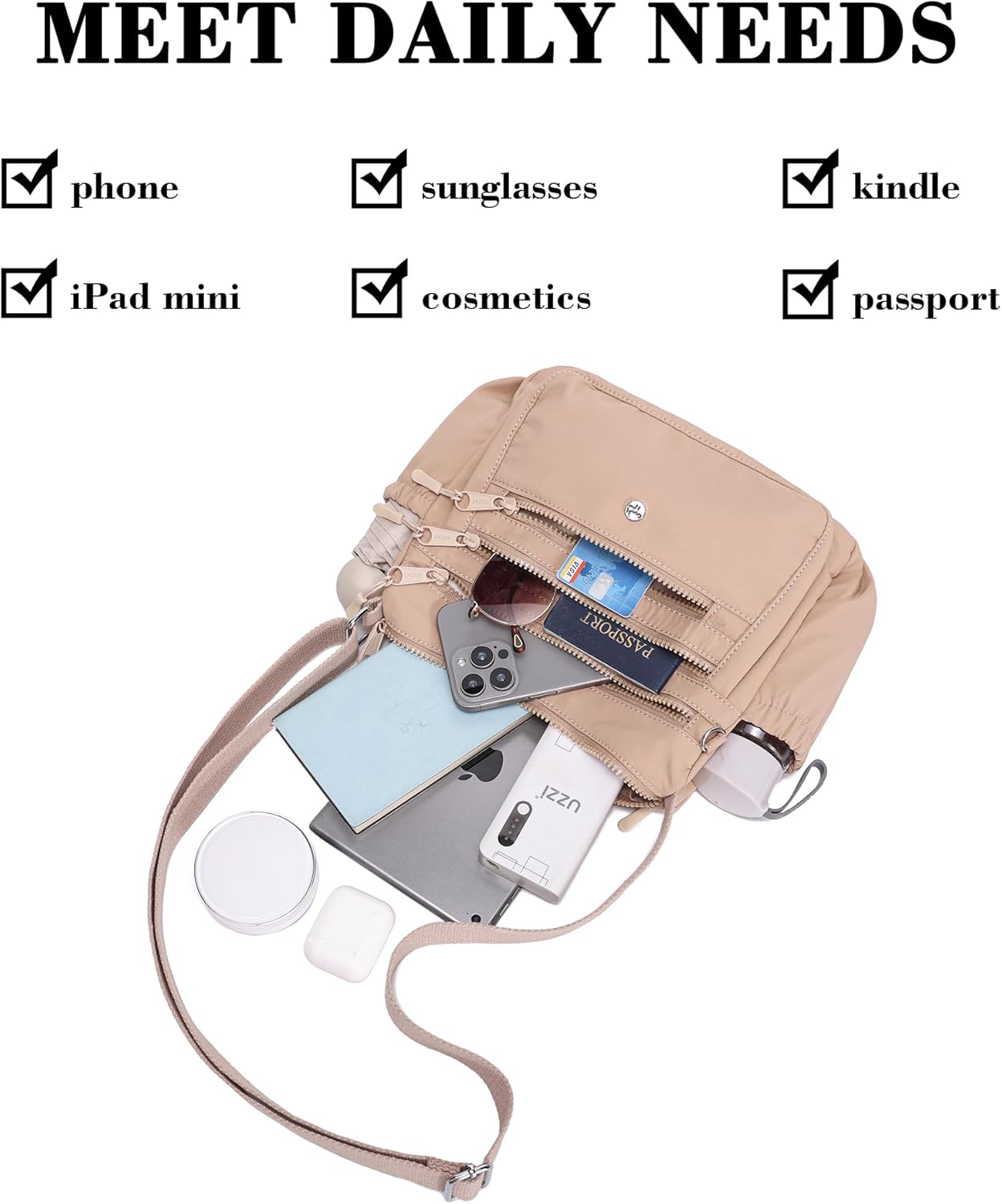 AOCINA Crossbody Bags for Women Multi Pocket Nylon Lightweight Ladies Purses Messenger Shoulder Handbags Satchel Travel Bag - Image 6