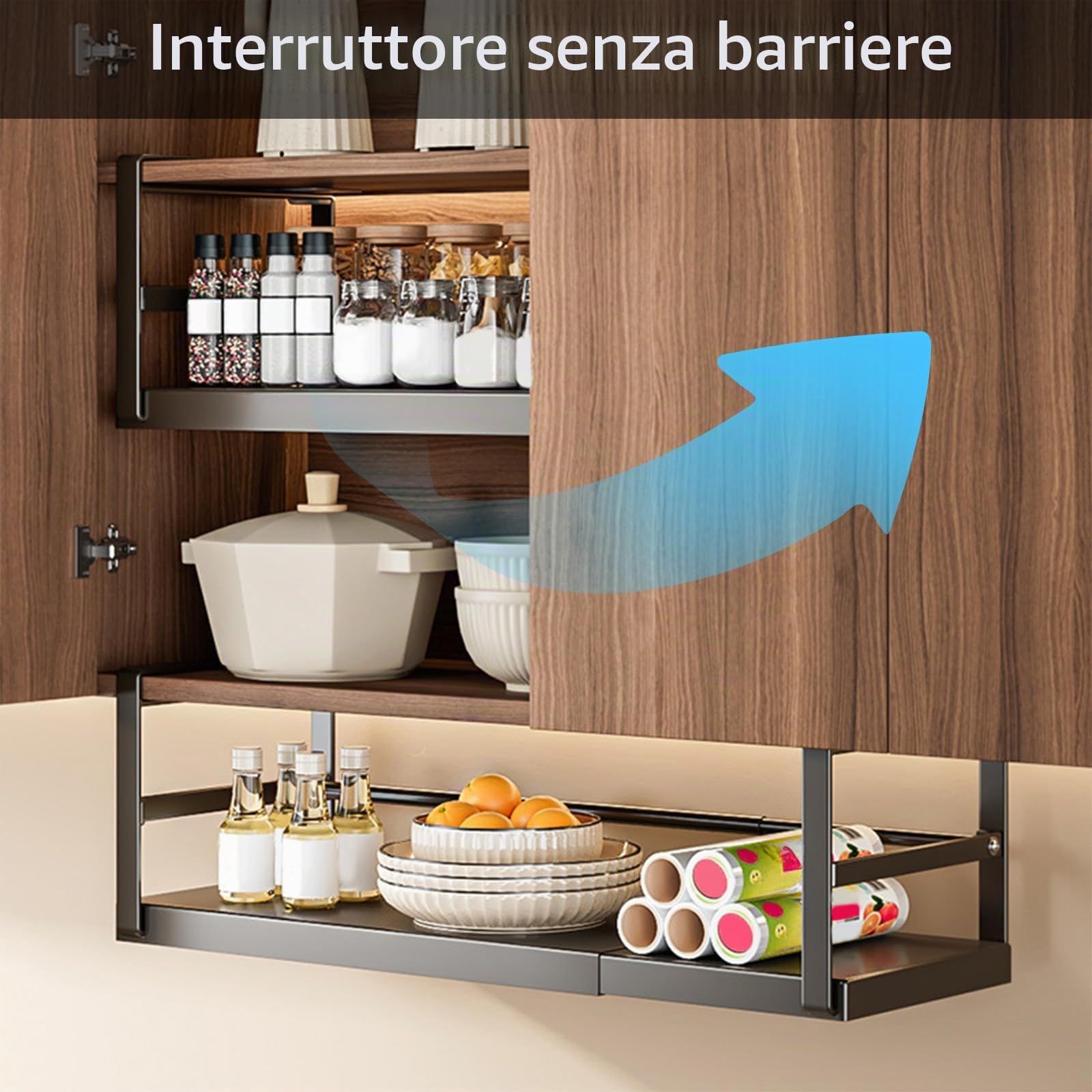 Mensola Sospesa Da Cucina, Mensola Regolabile Cestello Sottopensile In Metallo Portaspezie Estensibile In Larghezza 24-45cm Libreria Sospesa Per Sottopensile Da Cucina