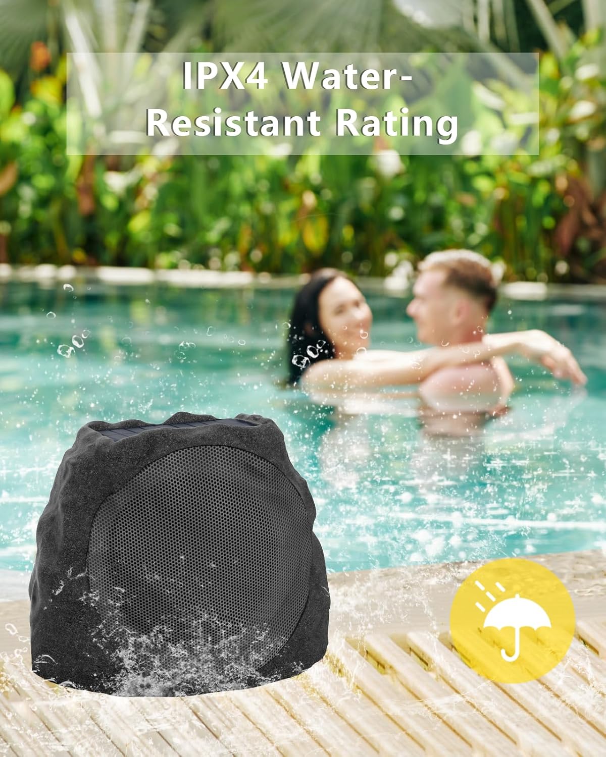 Outdoor Speakers Bluetooth Waterproof Patio Rock Speakers Waterproof Outdoor Bluetooth Wireless Solar Powered Ideal for Patio,Pool, Garden, Deck,Backyard (Black, 2 Pack) - Image 6