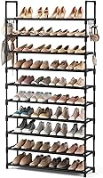 VTRIN 10-Tier Tall Shoe Rack Organizer - 50 Pair Capacity, Adjustable Metal Shelf with Hooks for Entryway Closet Bedroom