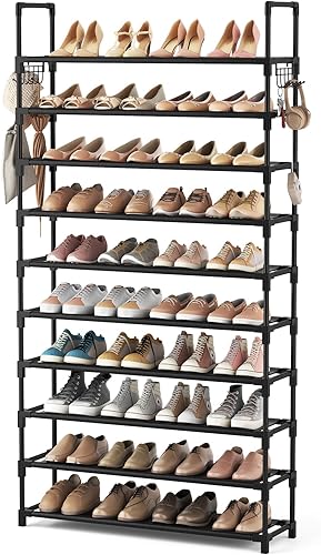 Miniatura 1 de VTRIN Zapatero de 10 niveles alto, gran capacidad, 50 pares de organizador de zapatos ancho, estante resistente para zapatos para entrada con dos