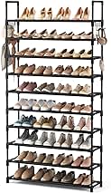 VTRIN 10-Tier Shoe Rack - Large Capacity 50 Pair Organizer with Two Hooks - Sturdy Metal Shoe Shelf for Entryway, Closet, Bedroom