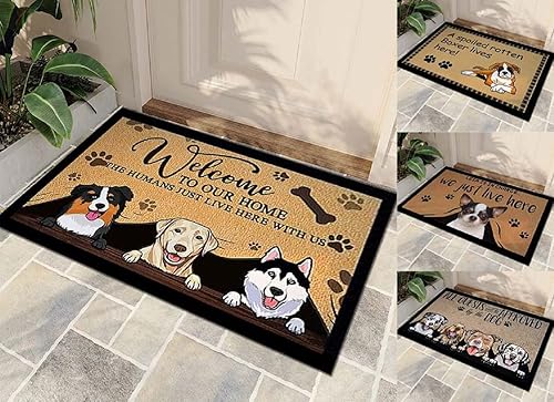 AKWFUNZ Alfombra de bienvenida para el hogar, divertida letra inglesa y bonito patrón de perro, regalo para el hogar, 15.7 x 23.6 pulgadas