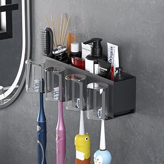Toothbrush Holders for bathrooms, Toothbrush Holders Wall Mounted, Self-Adhesive Aluminum Toothbrush Organizer, Family-, Storing toothbrushes, Razors, Combs and ot(Titanium Gray)