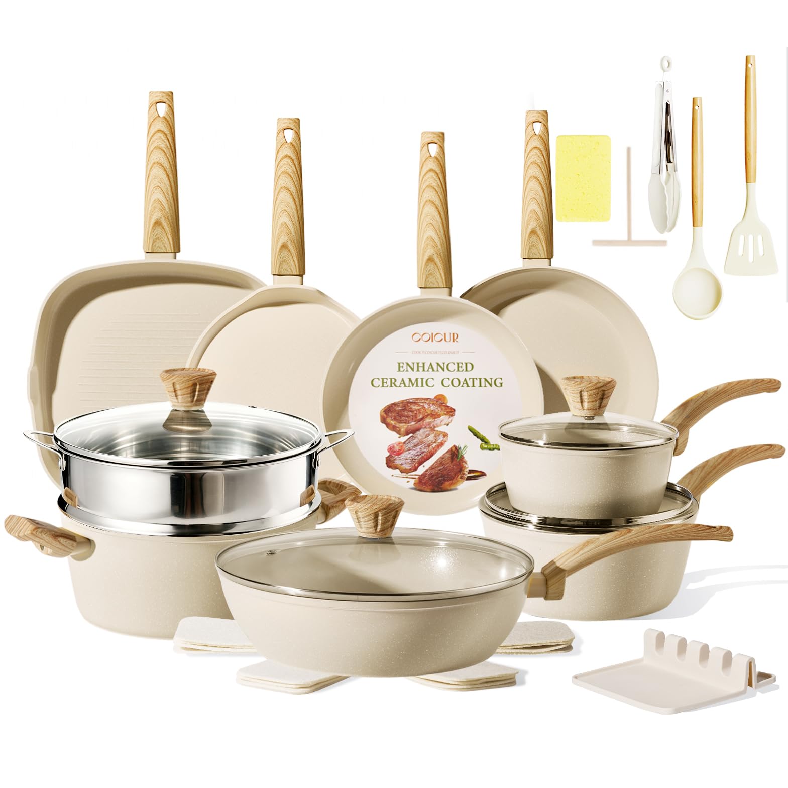 Coicur Ceramic Cookware Set - 26 Pcs Nonstick -9 Coicur Ceramic Cookware Set - 26 Pcs Nonstick -9
