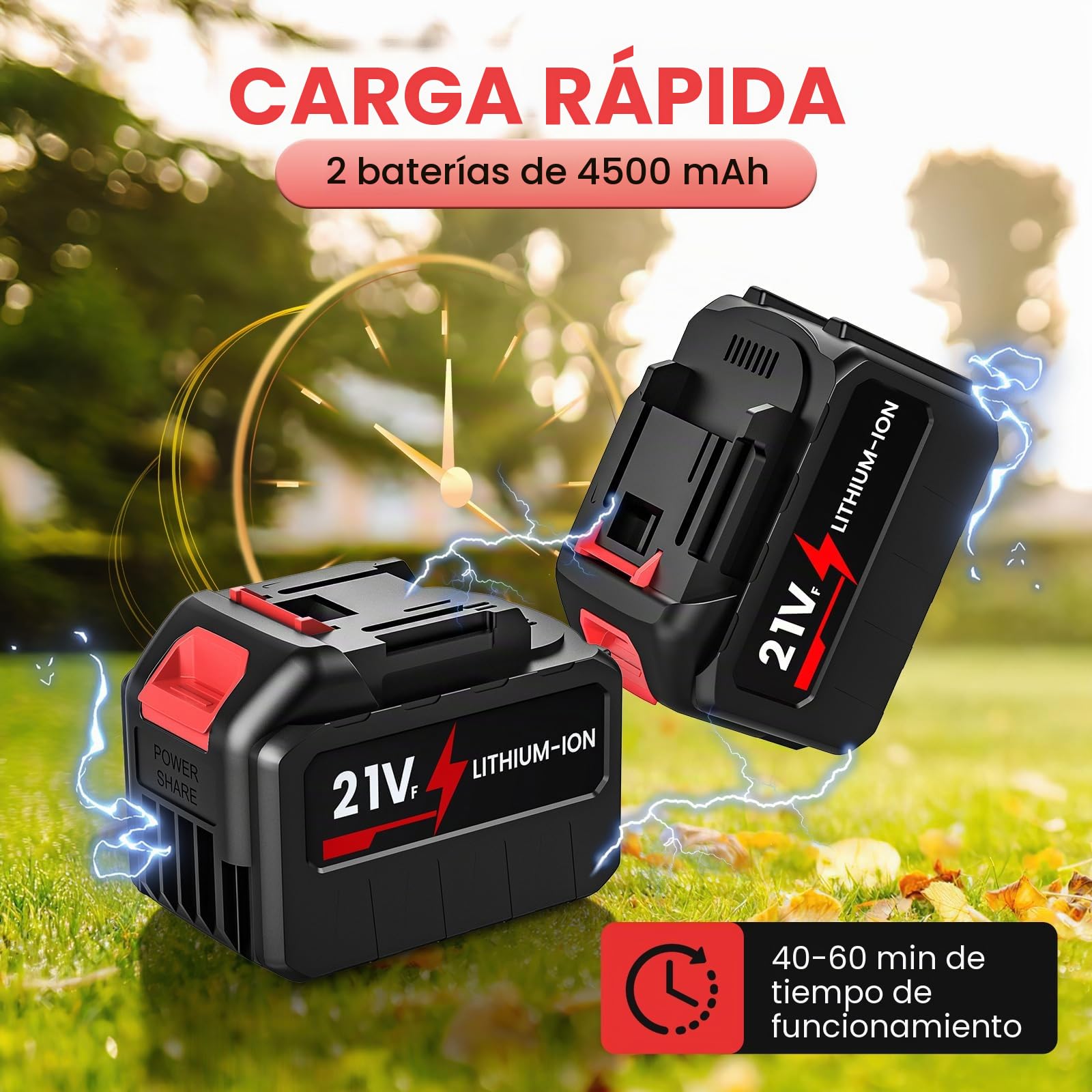 Soplador a Batería 21 V, Soplador de Hojas con 2 X 4,5 Ah Baterías | 5 Velocidades & Turbo Mode, Motor sin Escobillas 360 km/h, 18 000 RPM, Manguera Desmontable, para Jardín, Nieve, Polvo