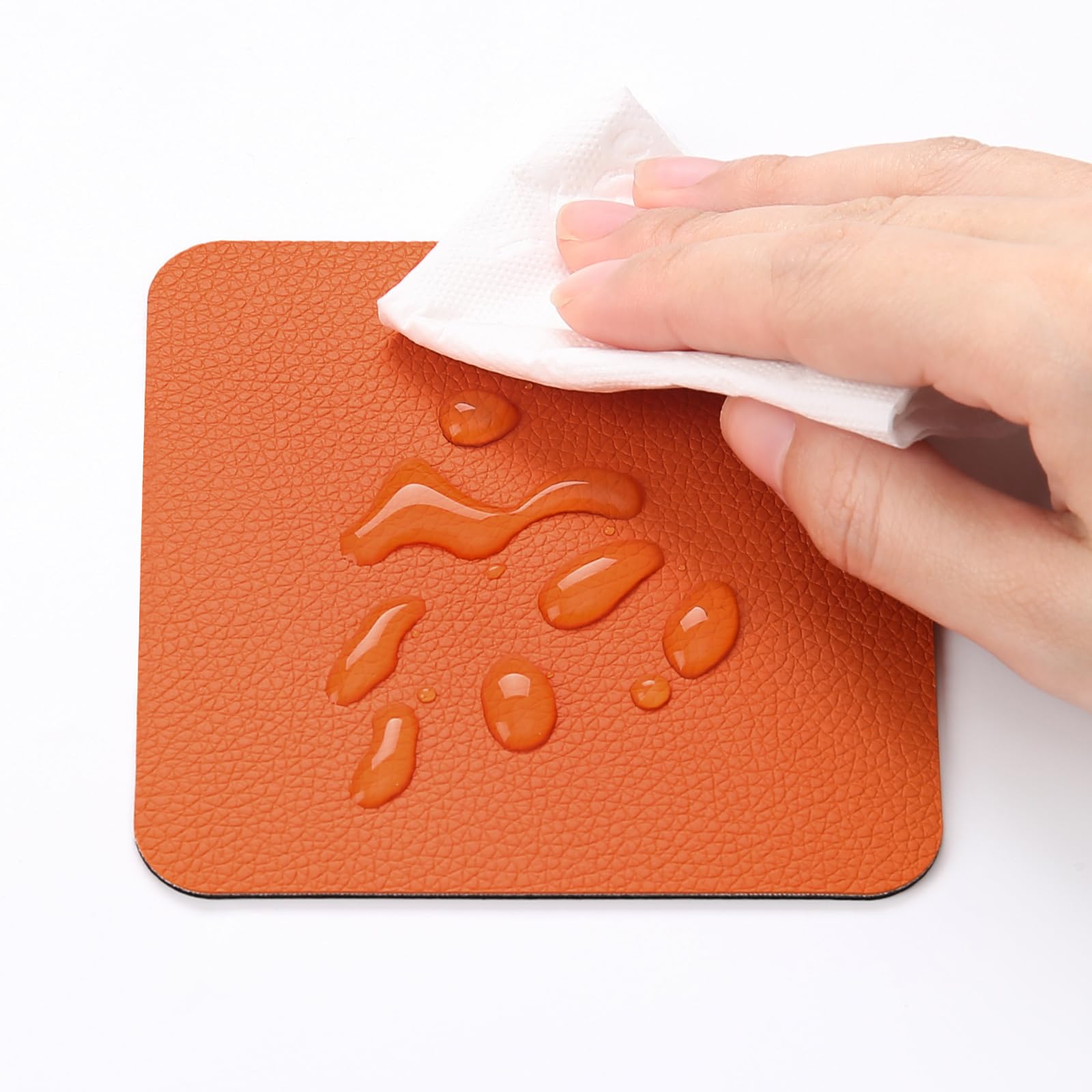 Myir JUN Coasters Set of 12 Glass Coasters 4 Inch Double Sided Leather Waterproof Non-Slip Easy to Clean with Holder (Black Orange) - Image 4