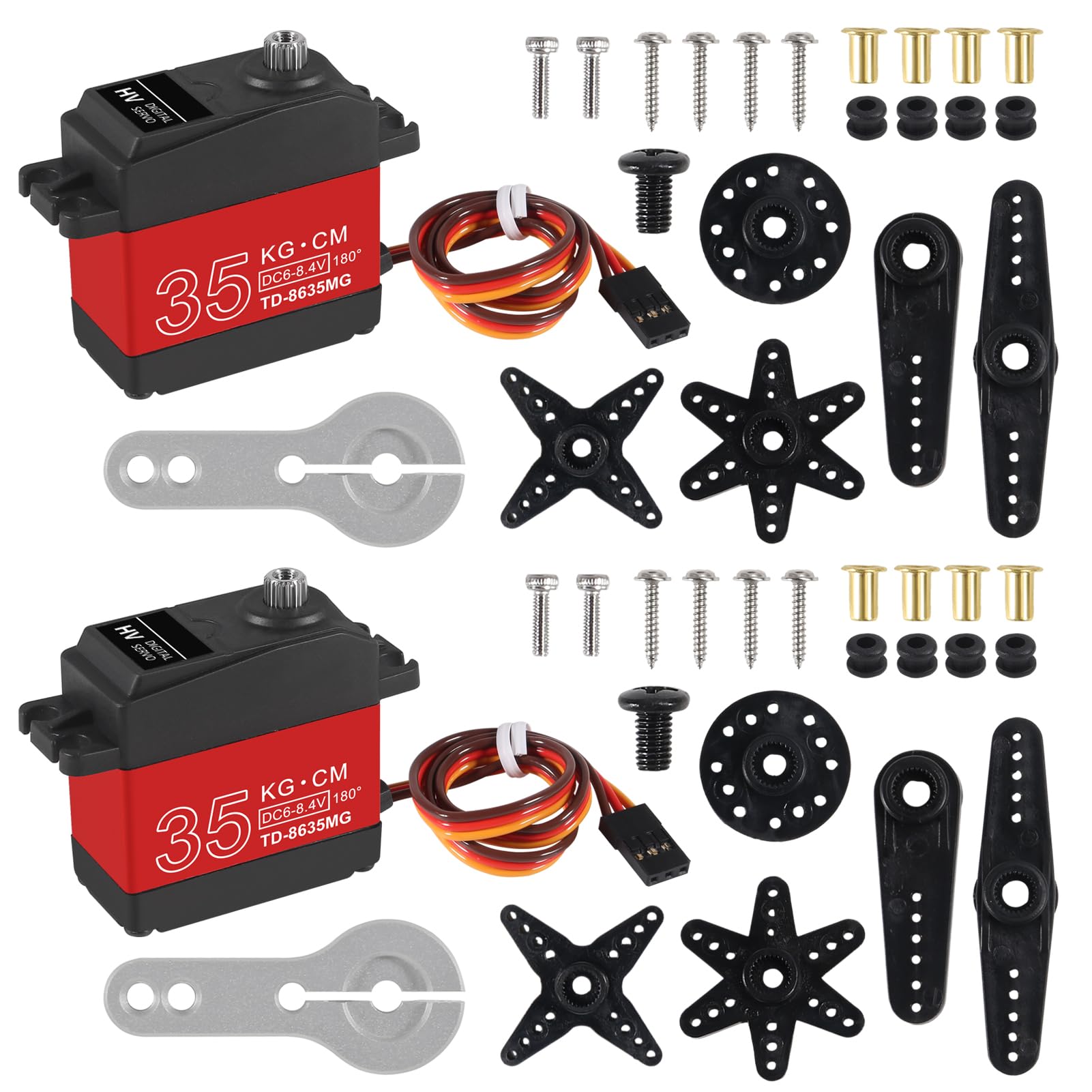 DWEII 2PACK 35KG RC Servo High Torque Servo Motors,Waterproof Metal Gear Steering Servo for 1/8 1/10 RC Car Robot DIY, Digital Servo with 25T Servo Horn, Control Angle 180°