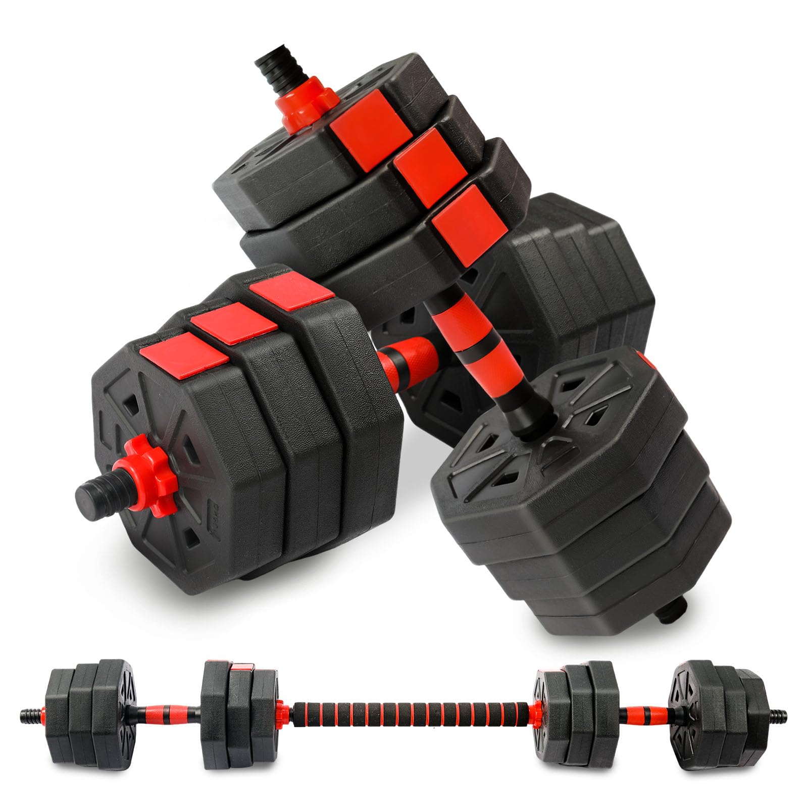 Adjustable Weights Dumbbells Set, 44Lbs 3 in 1 Adjustable Weights Dumbbells Barbell Set, Home Fitness Weight Set Gym Workout Exercise Training with Connecting Rod for Men Women Fitness, Strength-Building