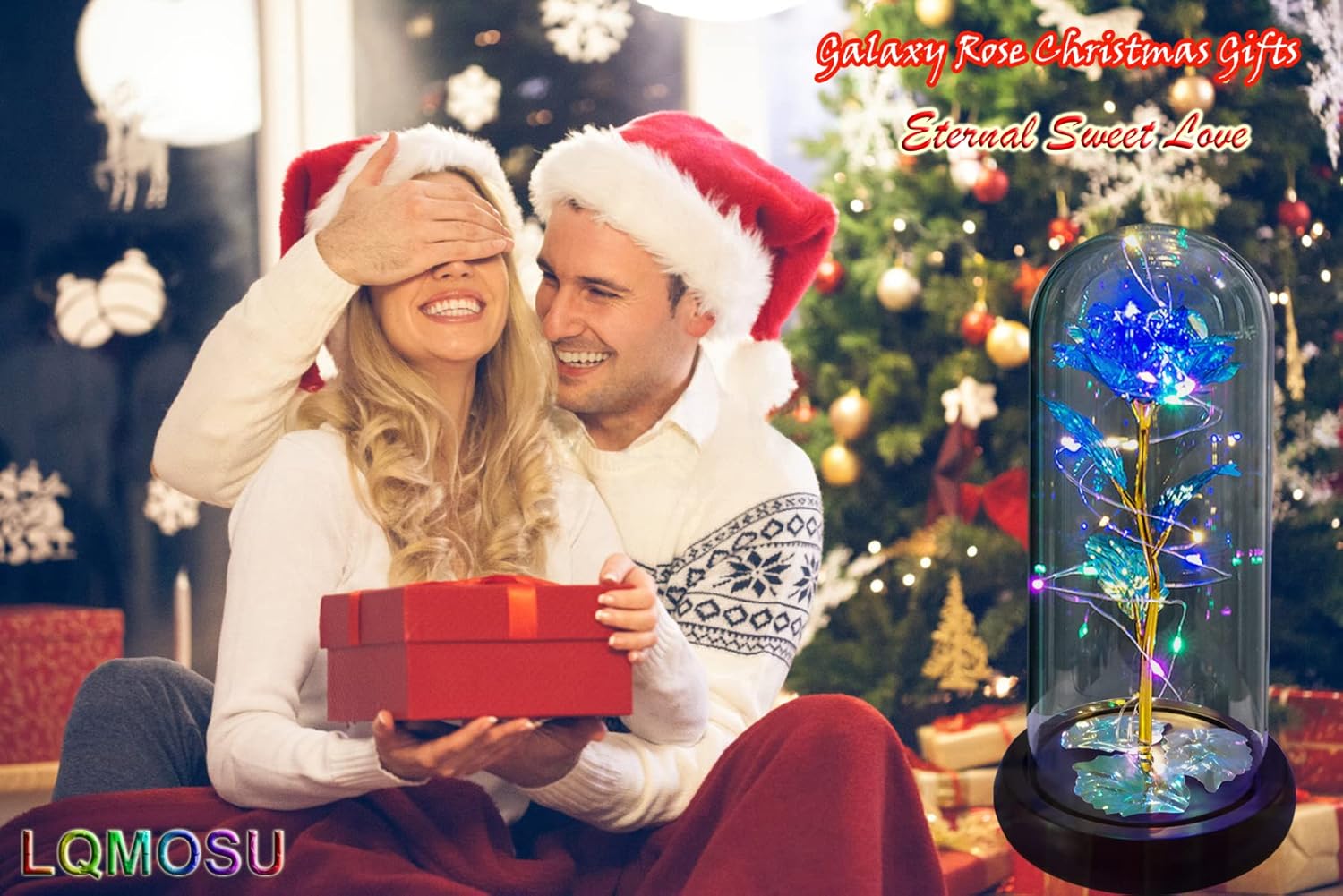 Christmas Rose Gifts for Women,Beauty and The Beast Rose,Galaxy Rose Flower,Birthday Gifts for Wife Girl Friend,Glass Rose Gift,Unique Gifts for Thanksgiving,Anniversary,Valentine's Day (Blue)