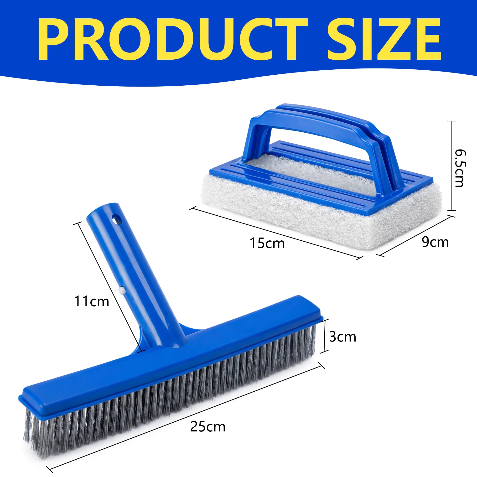 Poolbürste Set - Pool Reinigungsbürste und Pool Schwamm Bürste - Edelstahl Poolbürste Mit Griff Schwimmbadbürste für Folienpool Whirlpool Wände, Böden,Tegels