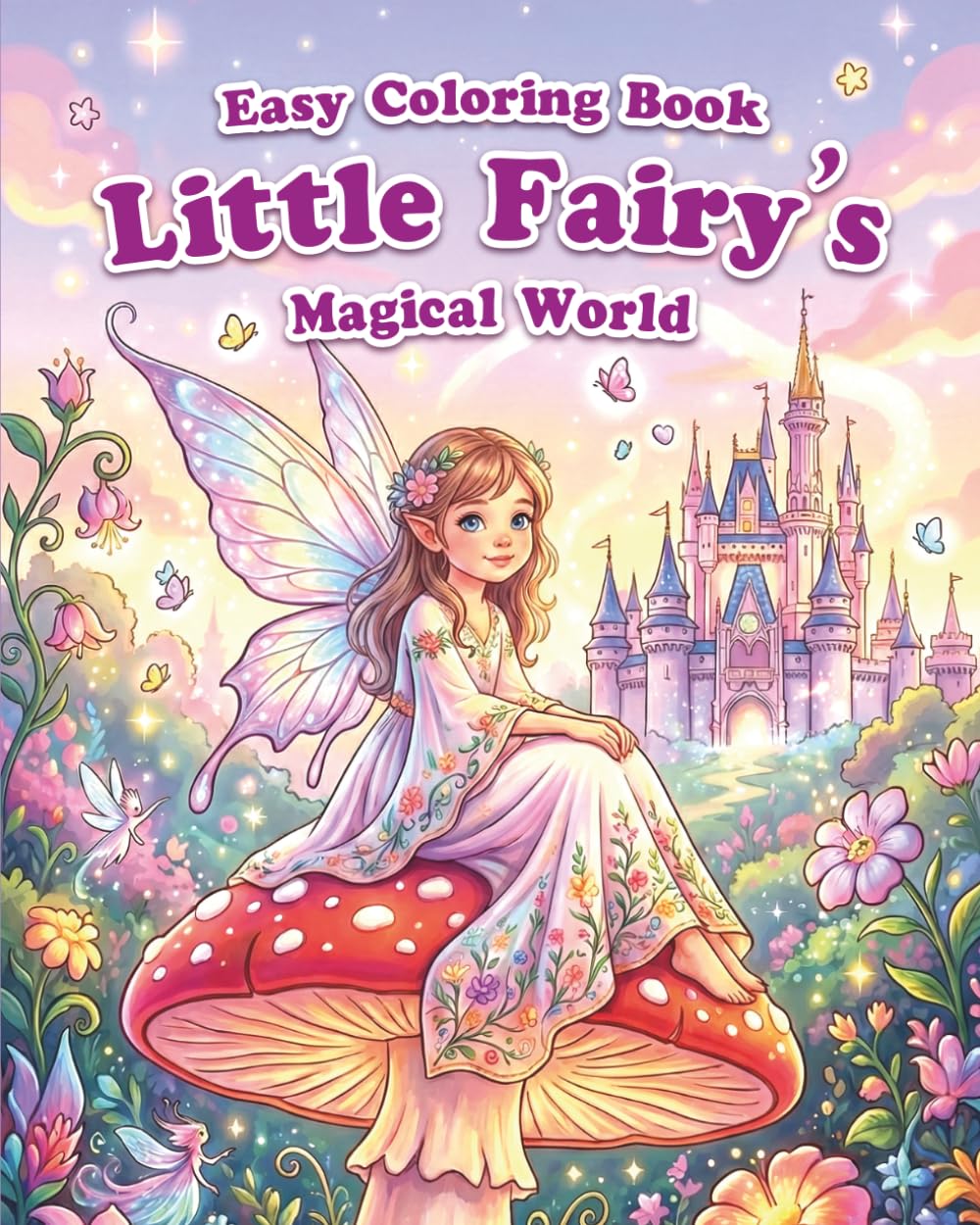 Little Fairy Magical World - Easy Coloring Book: 51 Simple and Fun Pages of Cute Fairies, Magical Castles, and Mythical Creatures for Kids Ages 4-8