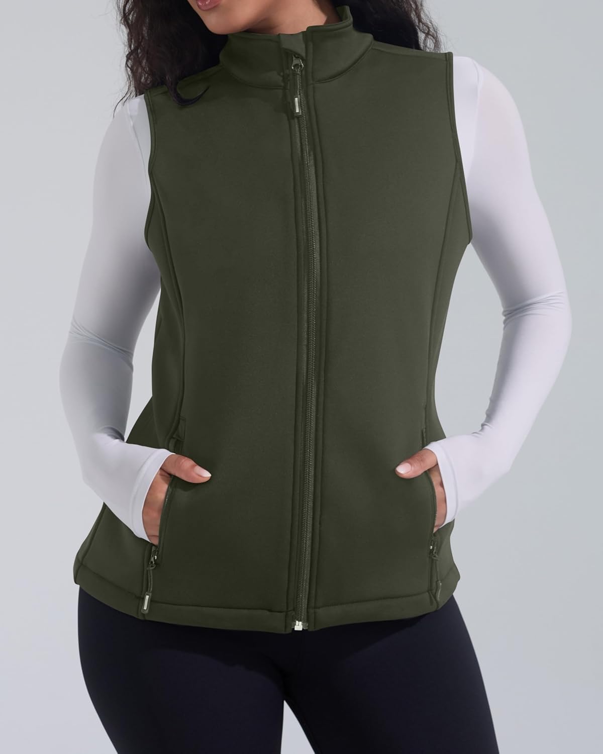 Women's Fleece Vest Softshell Windproof Sleeveless Jacket with Zipper Pockets Running Hiking Golf Winter - Image 2