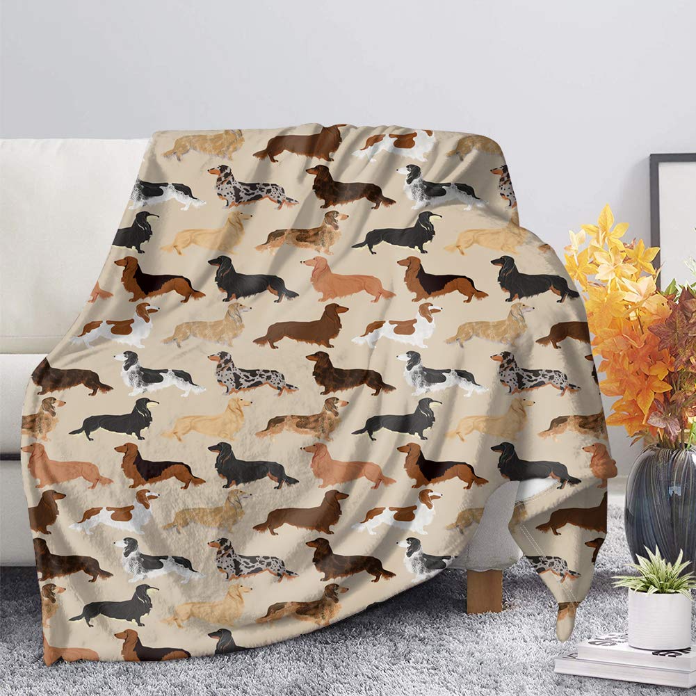 POLERO Dachshund Dog Print Soft Flannel Throw Blanket for Beds Double Fuzzy Fleece Blankets Throw for Living Room Adults Kids (200x150cm)