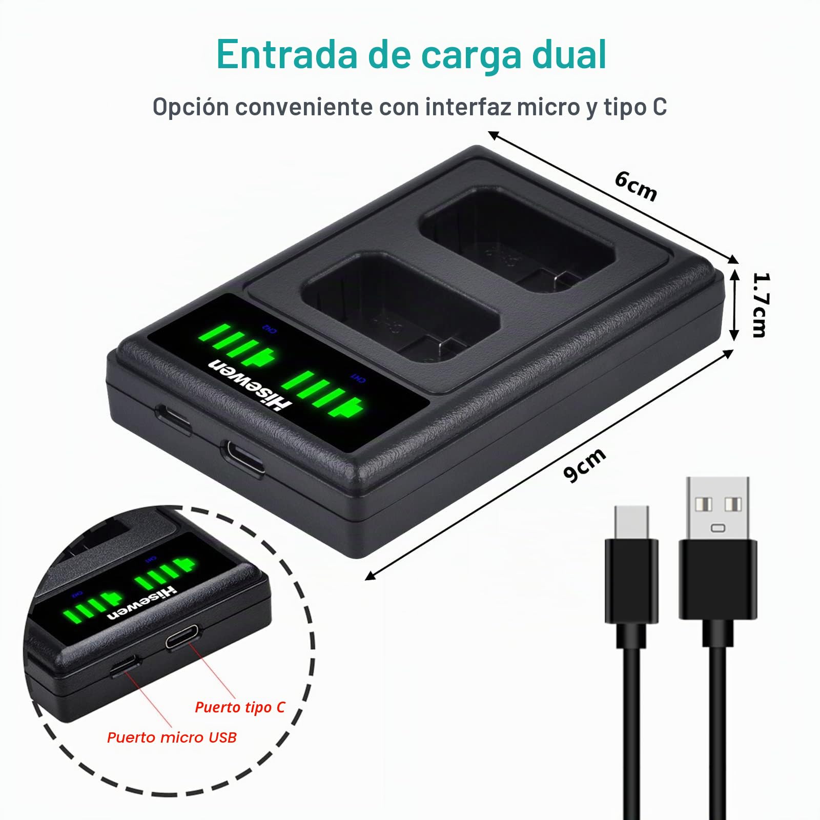 2Pack NP-FW50 Batería y Cargador Dual para Sony A6000, A6100, A6300, A6400, A6500, A7, A7 II, A7S A7S II, A7R, A7R II, NEX-7, NEX-6, ZV-E10 Cámara