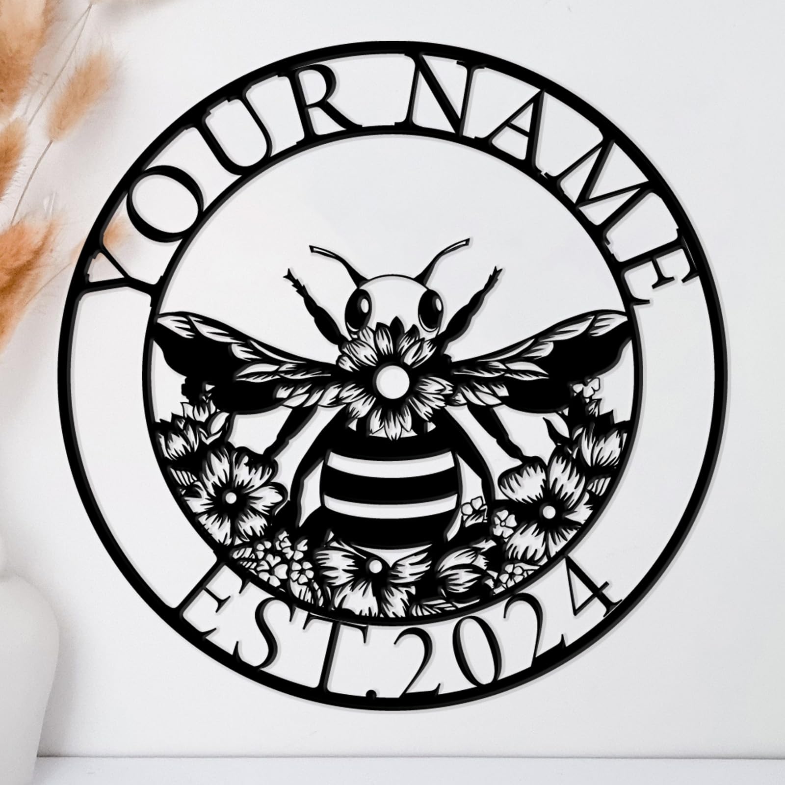 Custom Honey Bee Metal Wall Sign, Personalized Metal Bee Decor, Bee Garden Art, Gift for Bee Keeper, Bee Farm Sign, Gardener Decor, Bee Art (Style A)