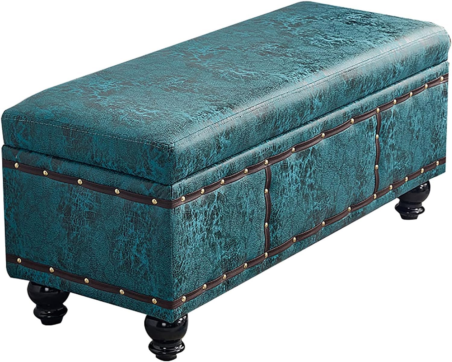Banc en cuir rétro vert 80cm avec coffre de rangement et siège rembourré