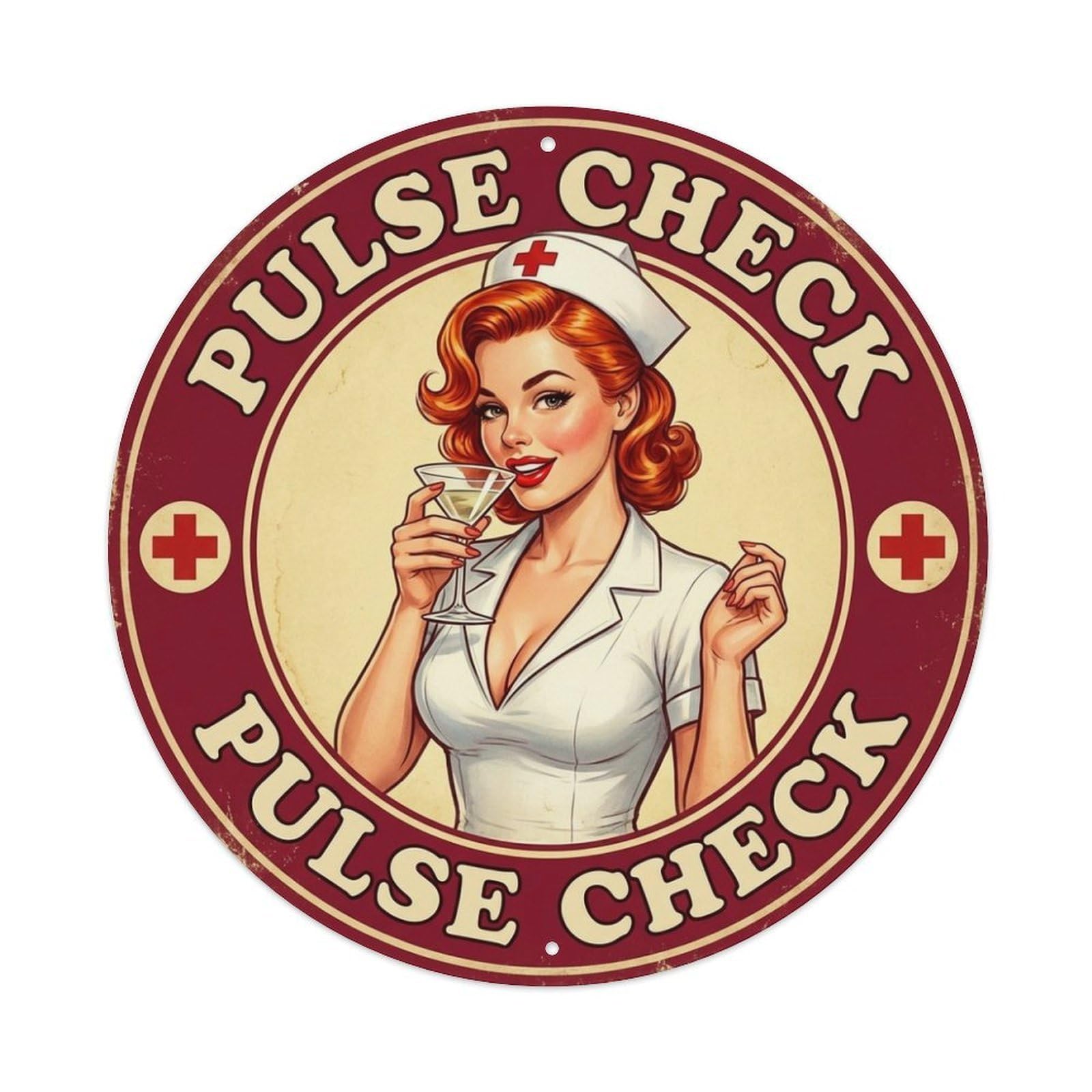Pulse Check Nurse Medical Warning Wine Glass Metal Tin Sign
