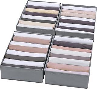 4 Packs T-shirt Drawer Organizers for Clothing,8 Grids Compartment Wardrobe Storage Box, Washable Clothes Organizer for Folded Clothes, Legging, Silk Scarve