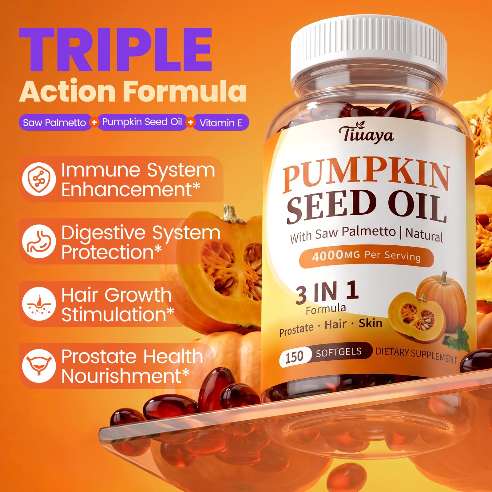 Pumpkin Seed Oil with Saw Palmetto, 4000mg Max Strength Per Serving — Amazon image 4