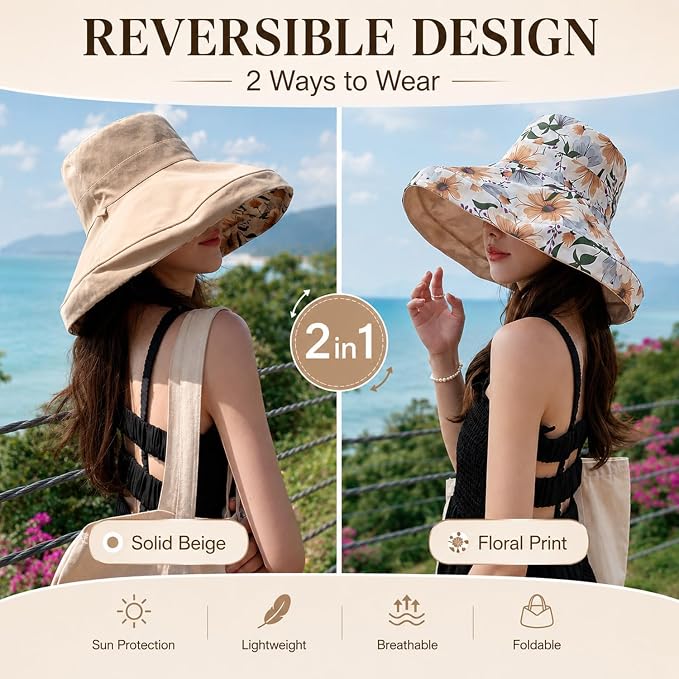 Sombrero de mujer HUAMULAN para el sol, reversible, floral miniatura 3