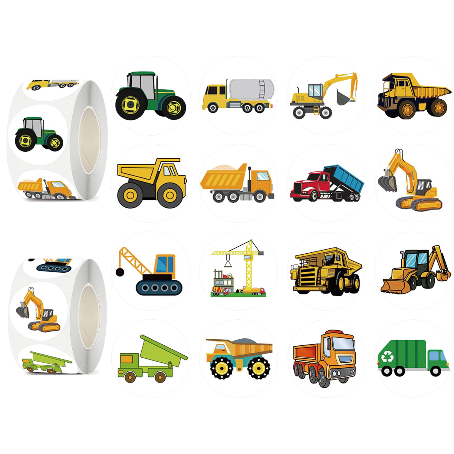 UVUXO 1000 PCS Cartoon Truck Car Stickers Roll for Kids- Round 1.5 Inch 16 Styles Cars Kindergarten Teacher Stickers Kids Birthday Party School Reward Giveaways