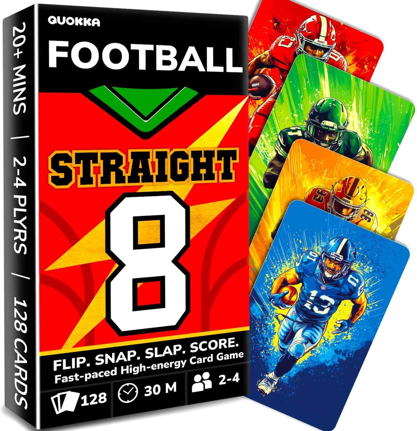 QUOKKA Football Fast-Paced Card Game for Kids & Adults – 128 Cards & Easy Rules – Quick & Fun Matching Game – 2-4 Players – Ages 8+ – Perfect for Family Games Night, Travel and Parties