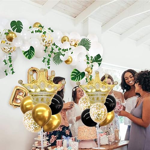 Miniatura 6 de TONIFUL El kit de soporte de globos para centro de mesa incluye globos de confeti de látex negro y dorado y globo de corona de aluminio para