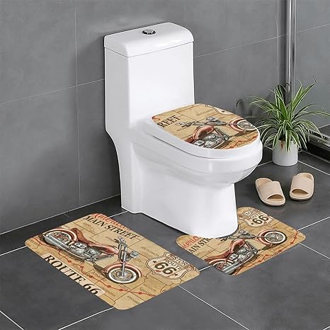 Amazon トイレマット 3点セット 米国 アメリカルート ルート66 景色 トイレ フタカバー マット 長方形マット U型マット セット ロング 安い 吸水 速乾 防臭 滑り止 丸洗い 洗浄暖房型 フロアマット お風呂マット 便座カバー 足ふきマット トイレ用品 おしゃれ 通用型