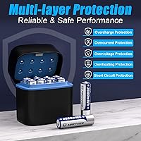 Vista 8 de Maxfree Baterías recargables AA de litio con cargador, paquete de 8 unidades de 1.5V 3600mWh, baterías dobles A de larga duración con pantalla LED