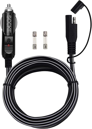 SCCKE 16.5FT 14WG 12V encendedor de cigarrillos enchufe a SAE adaptador de liberación rápida cable de carga con fusible de 20A y luz LED