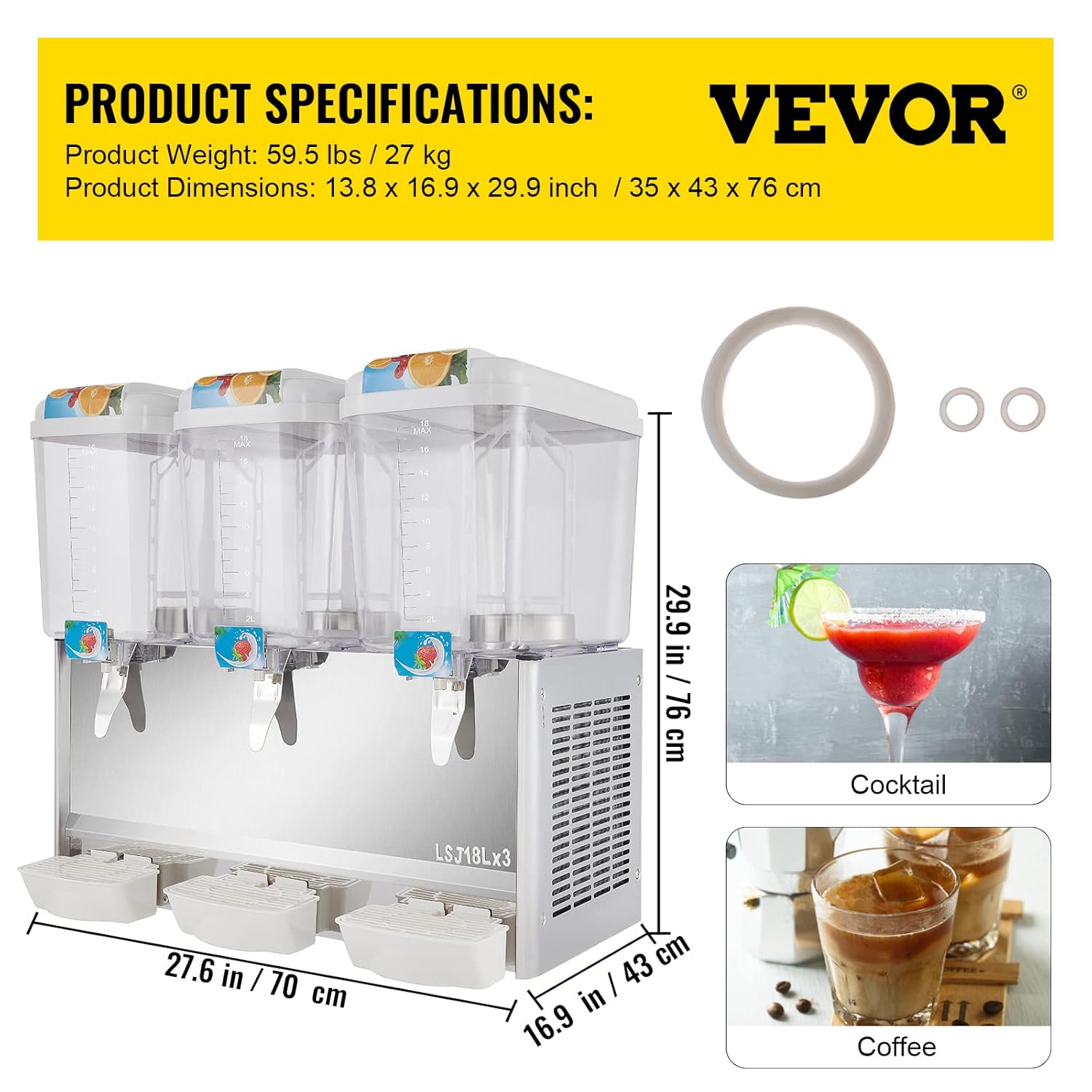 Buy VEVOR Commercial Beverage Dispenser, 14.25 Gallon 3 Tanks