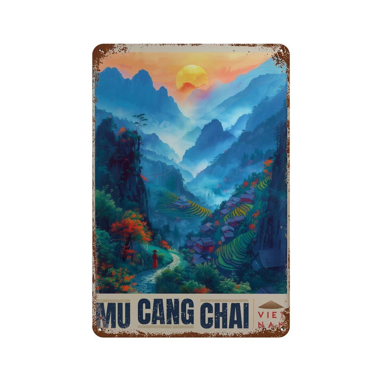 xiaoxiaoshen Mu Cang Chai Vietnam Travel Asian Landscape Wall Decor Art Metal Tin Poster Modern Home Decor Art Home Bar Shop Decorations Vintage Sign 30x20cm
