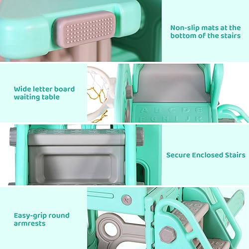 Miniatura 6 de Arlopu Tobogán para niños en forma de L, 5 en 1 para niños pequeños, con pelota y aro, espacio de almacenamiento y pasos antideslizantes, juego de